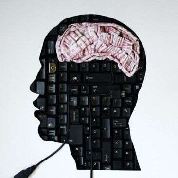 Human profile with brain - original mixed media artwork