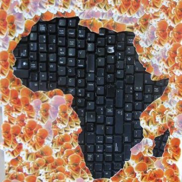 Mixed media collage by mixed media artist Maurice Mbikayi